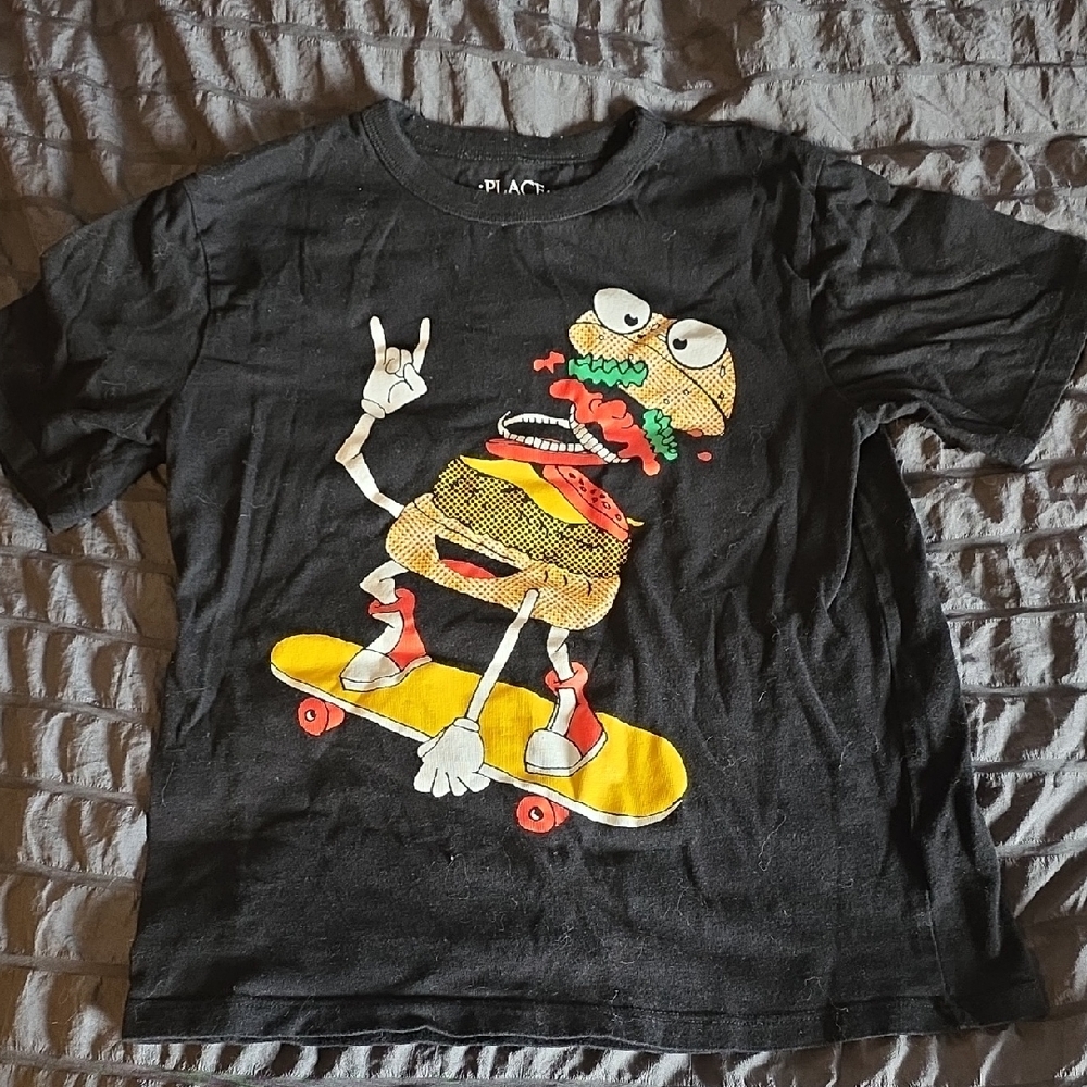 Place Kids Black T-Shirt with Skater Burger Graphic